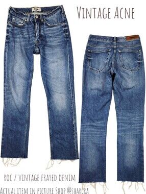 Acne Jeans Women's roc / vintage frayed Faded Slim Straight Leg denim Blue Jeans